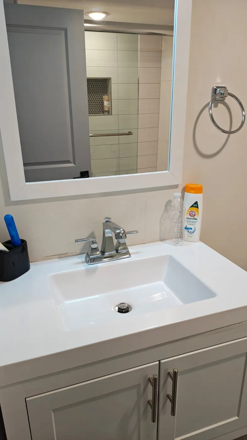 Bathroom vanity after a clean
