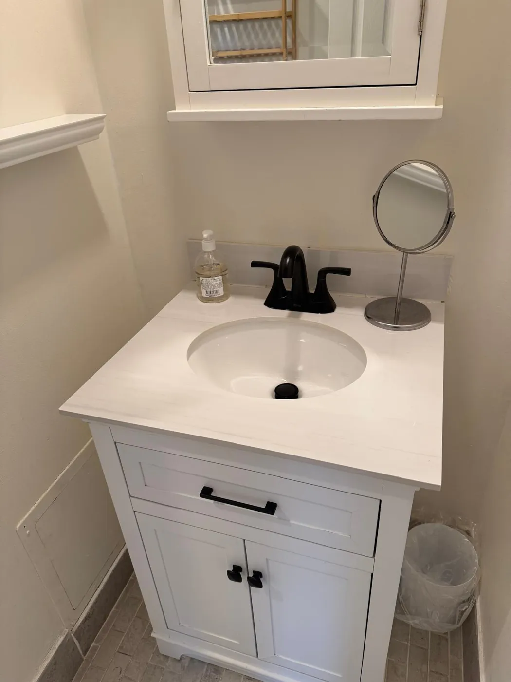 Guest bathroom vanity after a clean